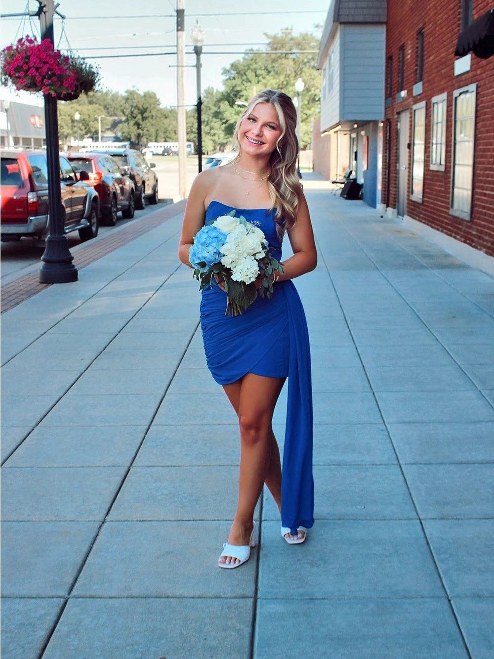 Lulus Exceptional Beauty Blue Ruched Strapless Mini Dress Like New